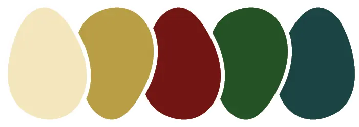 Palette de couleurs Noël d’antan : crème, or, rouge profond et vert sapin