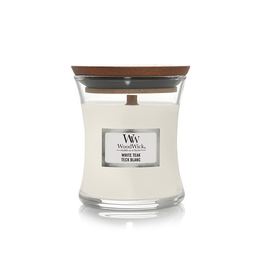 [23-0034AC] Bougie jarre teck blanc WOODWICK - Moyen modèle