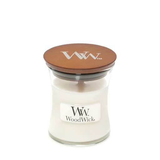 [23-0034AD] Bougie mini jarre teck blanc WOODWICK