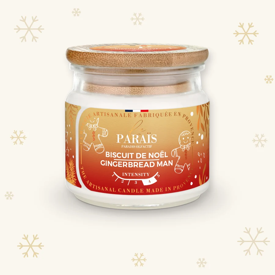 Bougie parfumée Le Parais Biscuit de Noël en pot de verre avec couvercle en bois