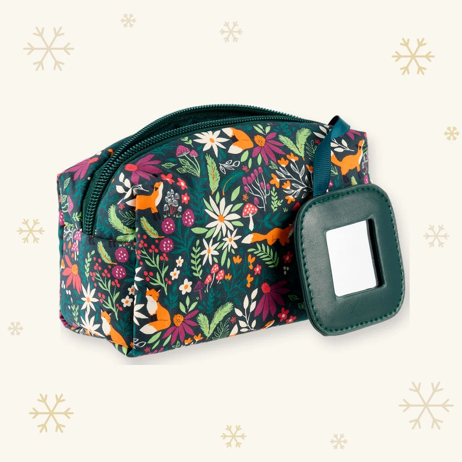 Petite trousse en coton à motifs fleuris avec miroir
