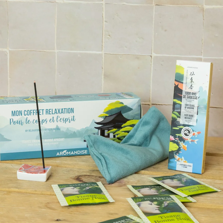 Coffret relaxation Aromandise avec encens, masque de relaxation et infusions