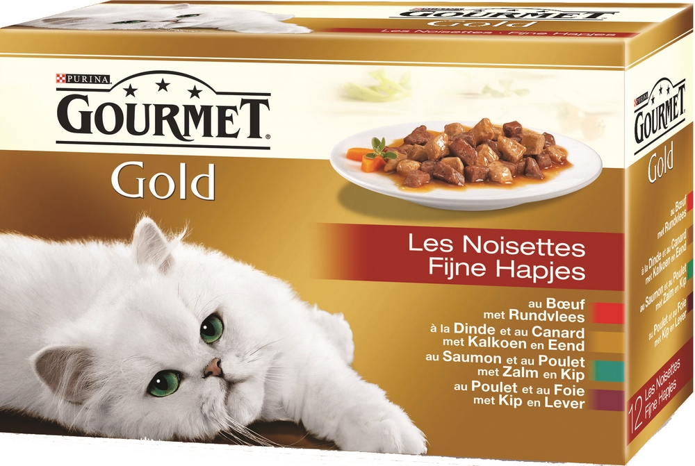 Gourmet Les Noisettes : Bœuf, Poulet-Foie, Dinde-Canard, Saumon-Poulet 12X85G
