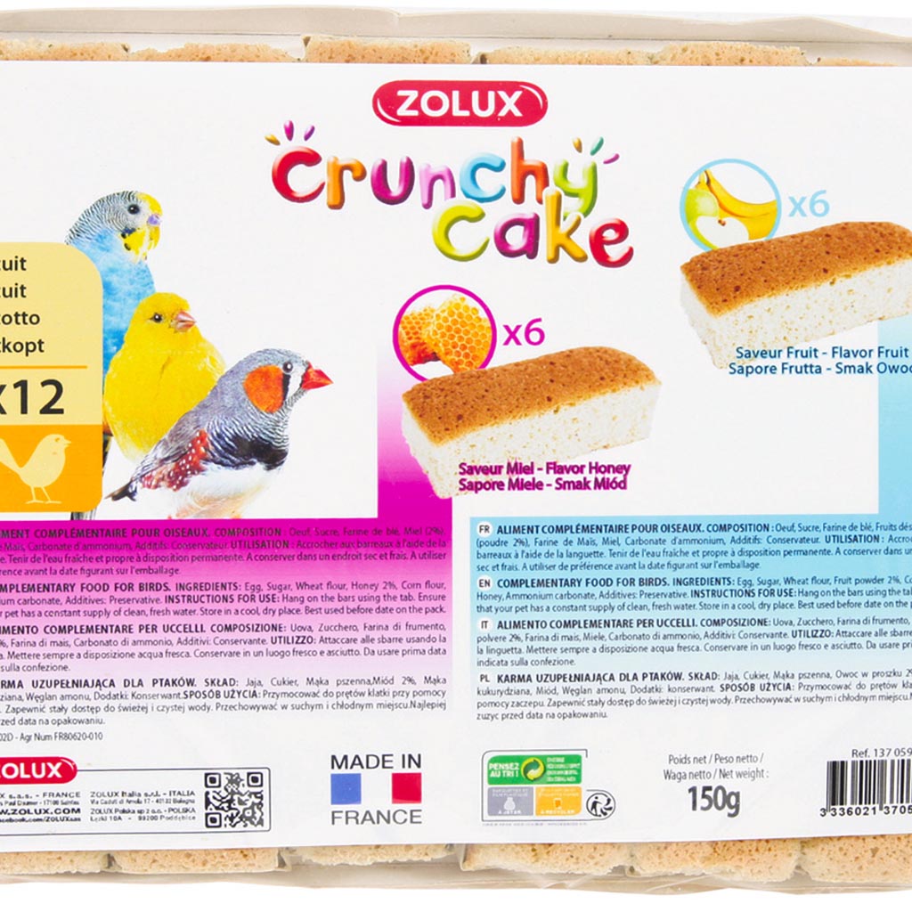 Biscuits pour oiseaux Crunchy Cake ZOLUX - 12 unités Miel Et Fruits