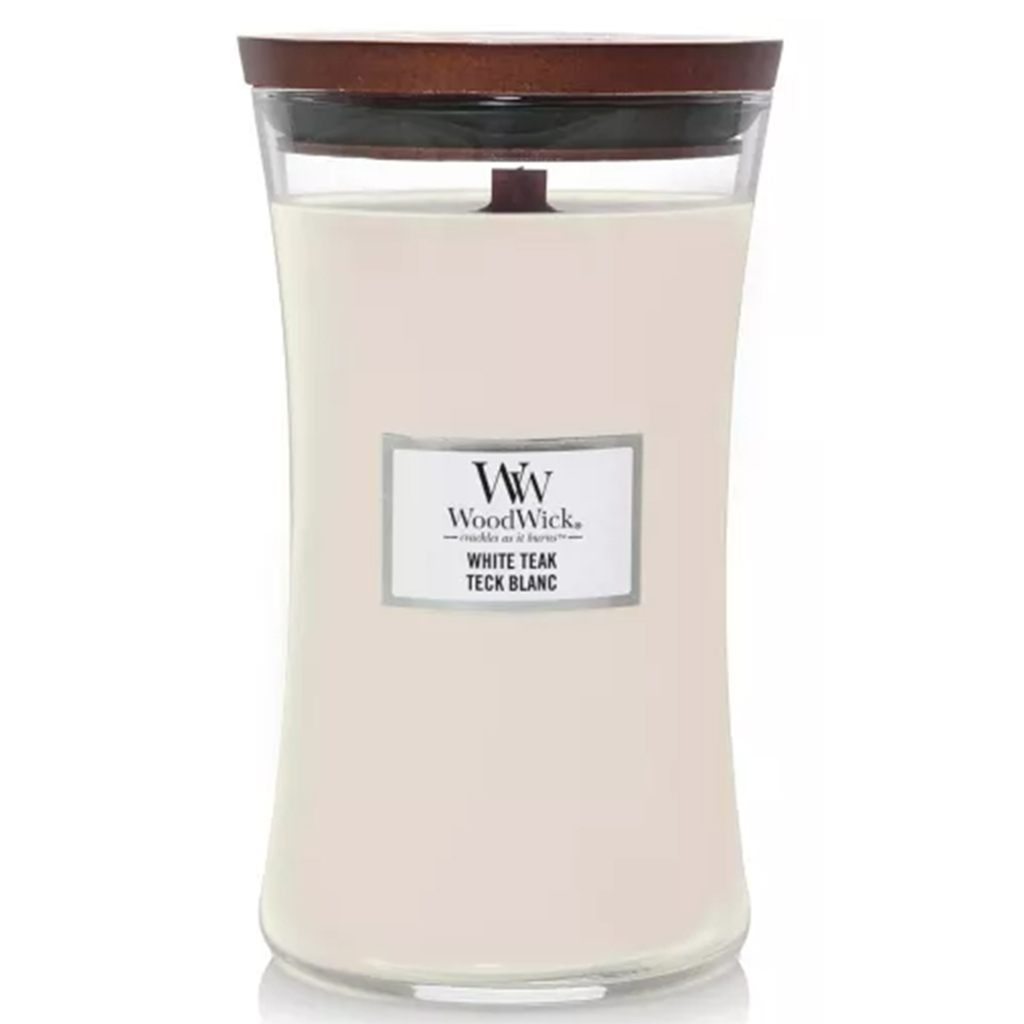Bougie jarre teck blanc WOODWICK - Grand modèle