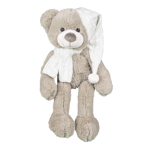 Peluche ours beige avec écharpe et bonnet écru KALIDOU - 48cm 