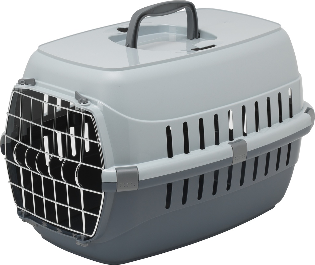 Caisse de transport grise pour chat 8kg max avec porte en métal MODERNA 