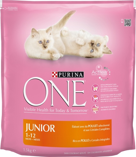 Purina one chat adulte croquettes pour chat adulte au poulet et céréales  complètes - 1,5 KG