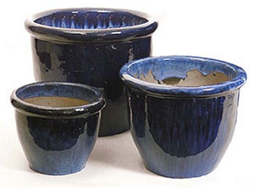 [1-003NFT] Pot émaillé bleu terre cuite - Ø30cm x H25cm