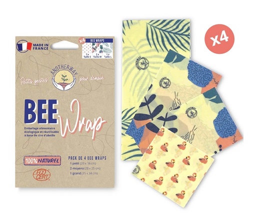 [4F-0040HY] Pack de 4 Bee Wraps Design Tropical  ANOTHERWAY