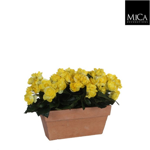 [1I-000O9I] Bégonia jaune en jardinière slate terra - Fleur artificielle MICA DÉCORATIONS