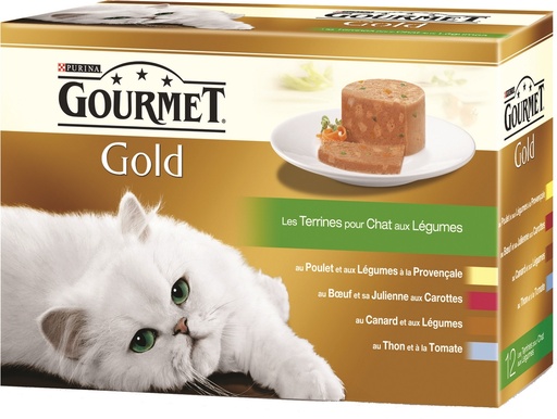[2G-0014W8] Pâtée pour Chat Les Terrines avec des Légumes GOURMET GOLD - 12x85g