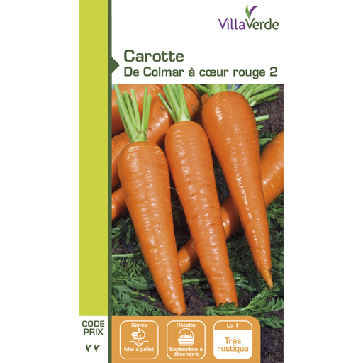 [48-001N5P] Graines de carotte potagère de colmar à cœur rouge 2 VILLAVERDE