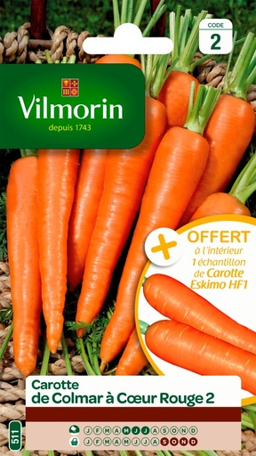 [48-001NBU] Graines de carotte de colmar à cœur rouge 2 + échantillon eskimo hf1 VILMORIN
