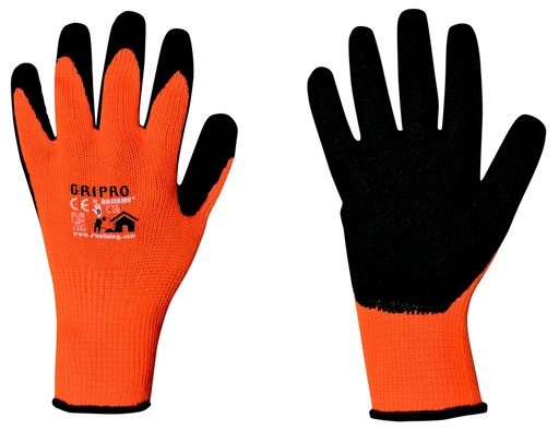 Gants tricot acrylique orange enduit latex noir "tous travaux de manutention"