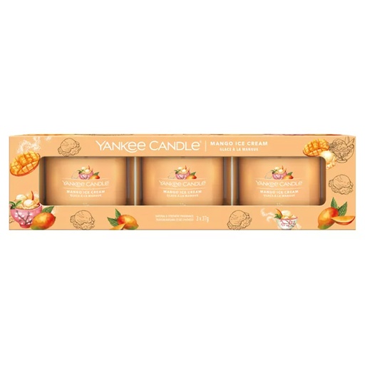 [23-004D5Y] Pack 3 bougies votives en verre glace à la mangue YANKEE CANDLE
