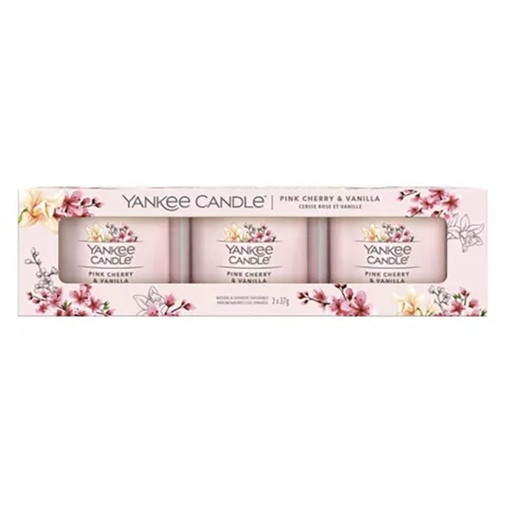 [23-004D7F] Pack 3 bougies votives en verre cerise rose & vanille YANKEE CANDLE 
